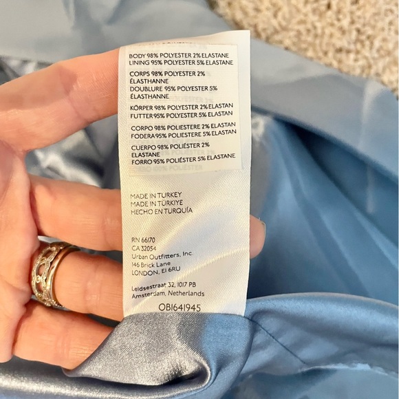 Anthropologie Ruched Sweetheart Dress Blue Grey Satin - Picture 12 of 16